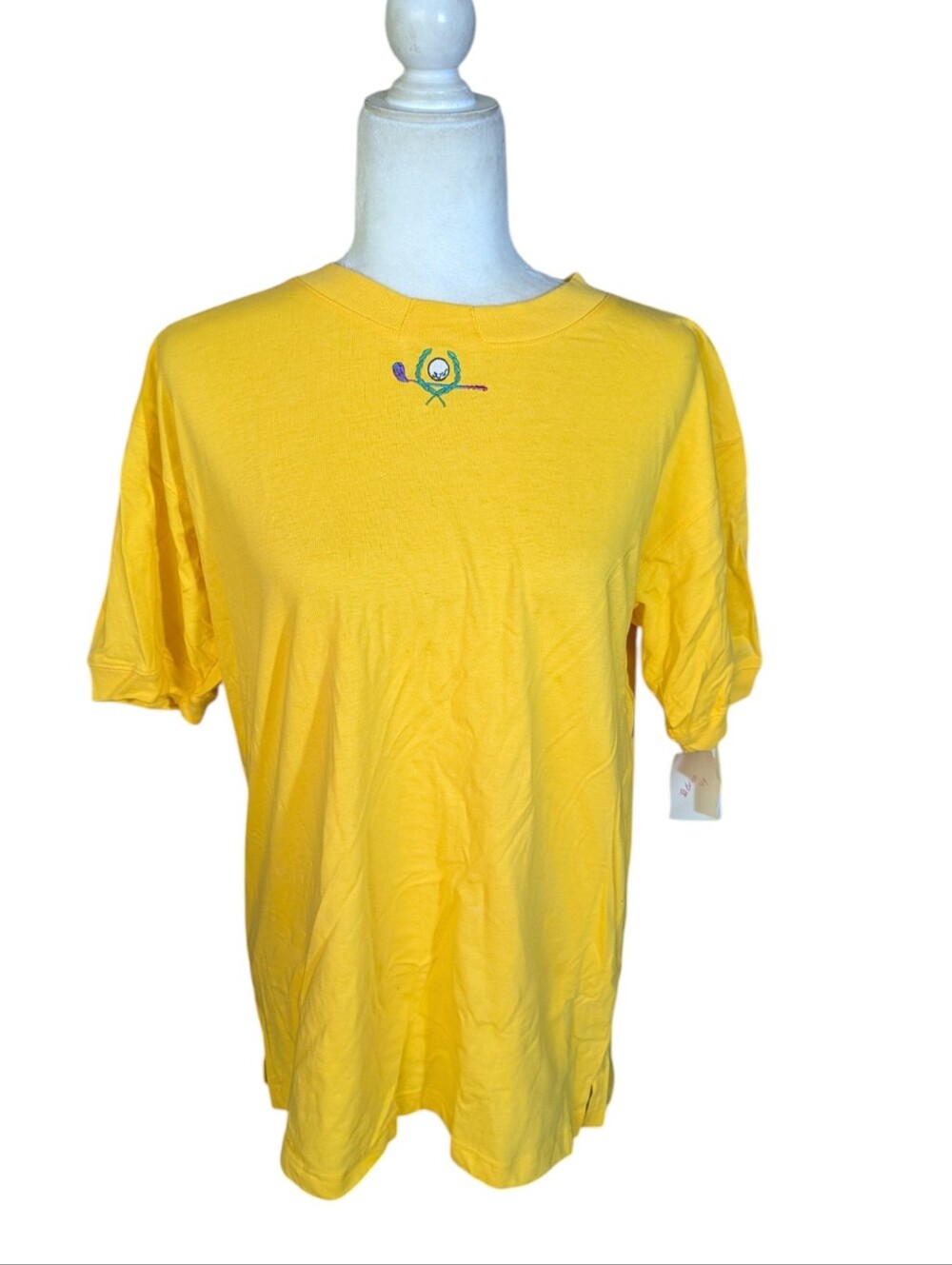 Vintage 90s EP Pro Yellow Short-Sleeve Crewneck Tee Golf Embroidered Logo NWT L